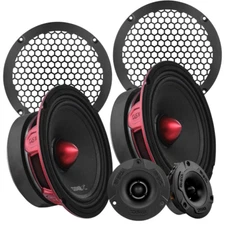 2x DS18 PRO-X6.4BM 6.5" Mid-Range Speakers with 3.8" Tweeters & Black Mesh Grill