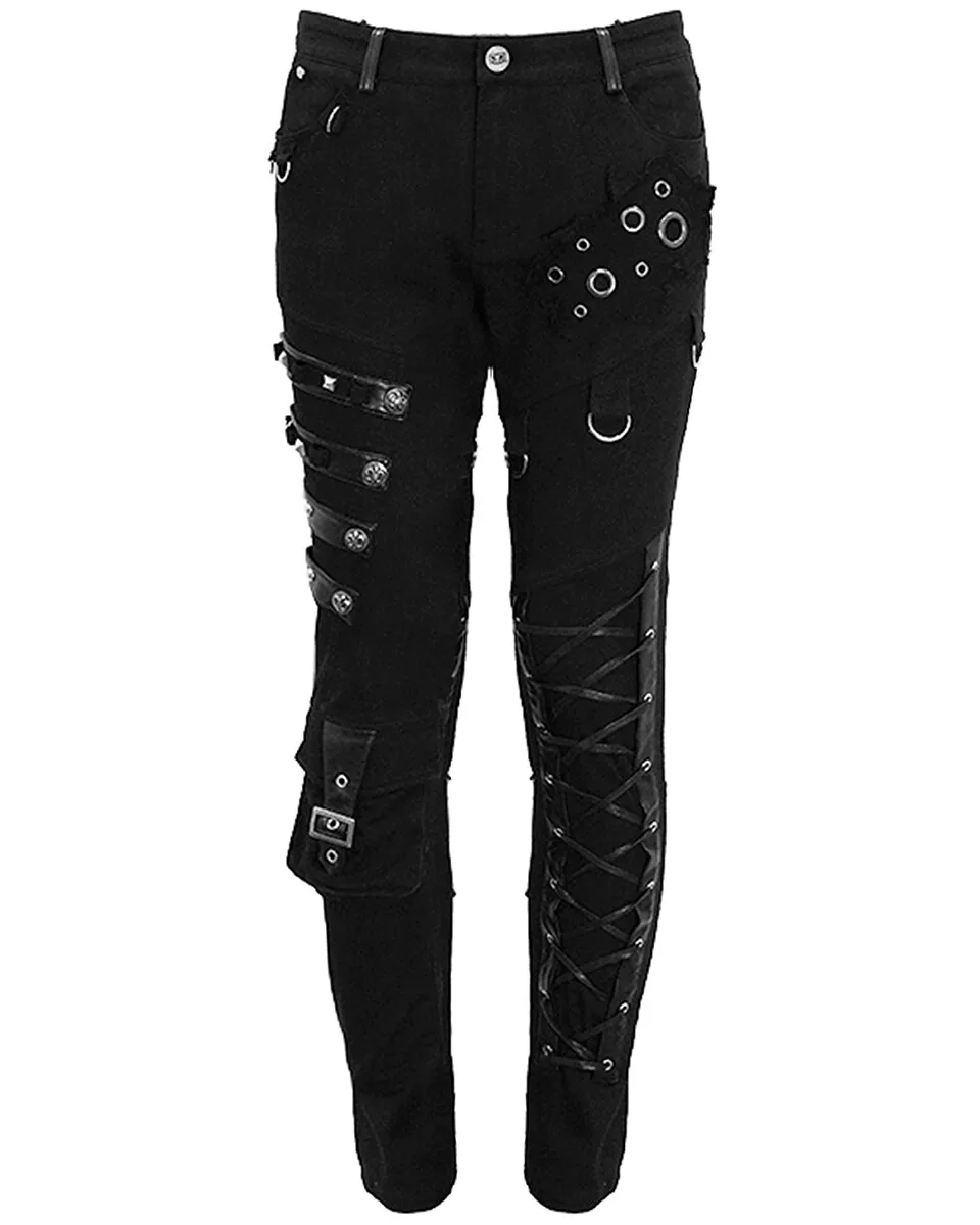 Gothic Punk Fashion Men Faux Leather Pants with Buckle Application Det –  FanFreakz