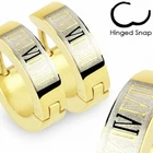 Earrings Gold Plated Stainless Steel Jewelry Hinged Hoop Roman Sign Unisex