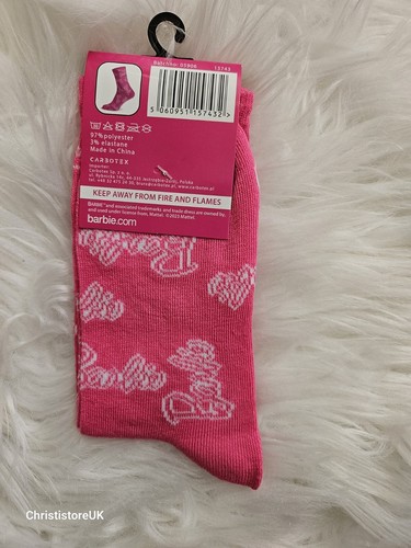 💗New Girls Ladies Barbie TM Socks Pink With Text Pattern One Size UK 4-7💗 - 第 5/5 張圖片