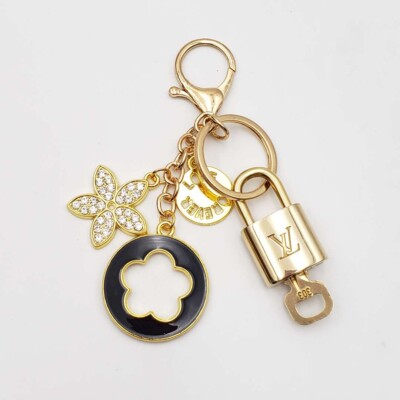 Authentic Louis Vuitton Gold Padlock & Key  LV Bag Charm w/ Unbranded Keychain