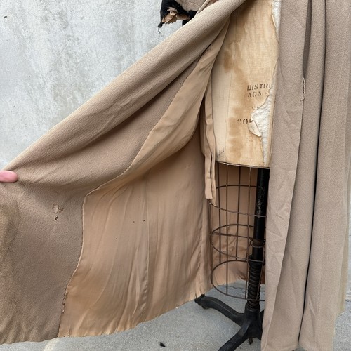 Vintage 1930s Brown Wool Coat Fur Collar Long Sleeve Belted Art Deco Jacket - Picture 6 of 21