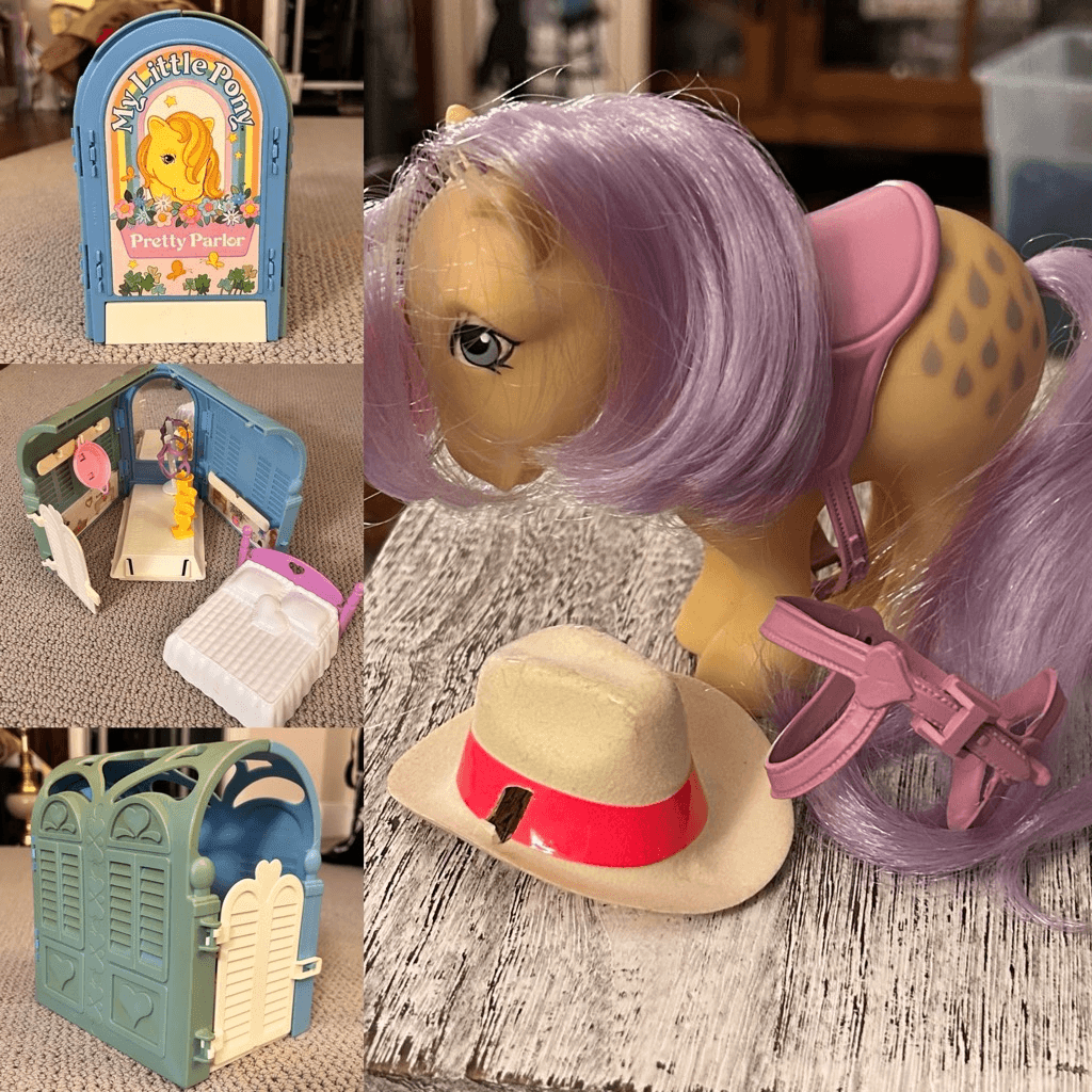 My Little Pony 1983 Pretty Parlor con G1 Lemon Drop Bed cappello trofei accessori