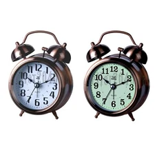 Twin Bell Alarm Clock Backlight Silent Desk Bed Bronze Cute Metal Table Clock