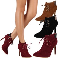 NEW Pointy Toe Lace Up Ankle Booties Boots Stiletto High Heel Quilted Collar Zip