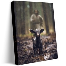 Jesus and Lamb Canvas Wall Art Black Sheep Lost Picture Wall Art Canvas Print