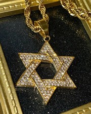 STAR OF DAVID Pendant Men Women 14k Gold Finish Hebrew Charm Rope Chain Wear