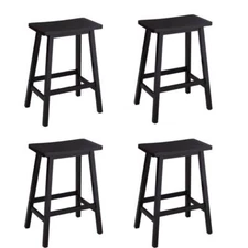 Set of 4 Bar Stools Home Kitchen Dining Room Saddle Seat Wooden Pub Chair Black