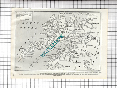 Narvik Schlachten Karte 2. Weltkrieg 2. Weltkrieg - ca. 1940er Schnitt