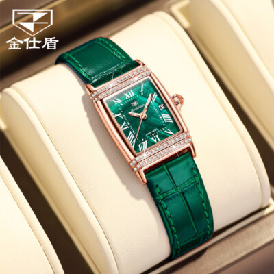 JSDUN Woman Luxury Leather Band Gem Roman Luminous Day Quartz Wrist Watches