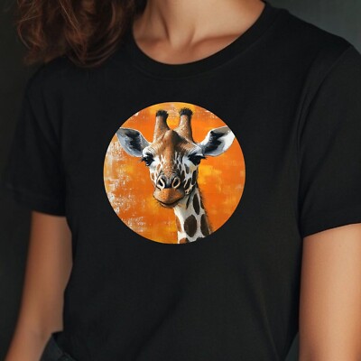 Women Giraffe Portrait Motif Cotton T-Shirt Size XS to 3XL