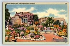 Postcard California San Juan Capistrano CA Mission Garden 1940s Unposted Linen