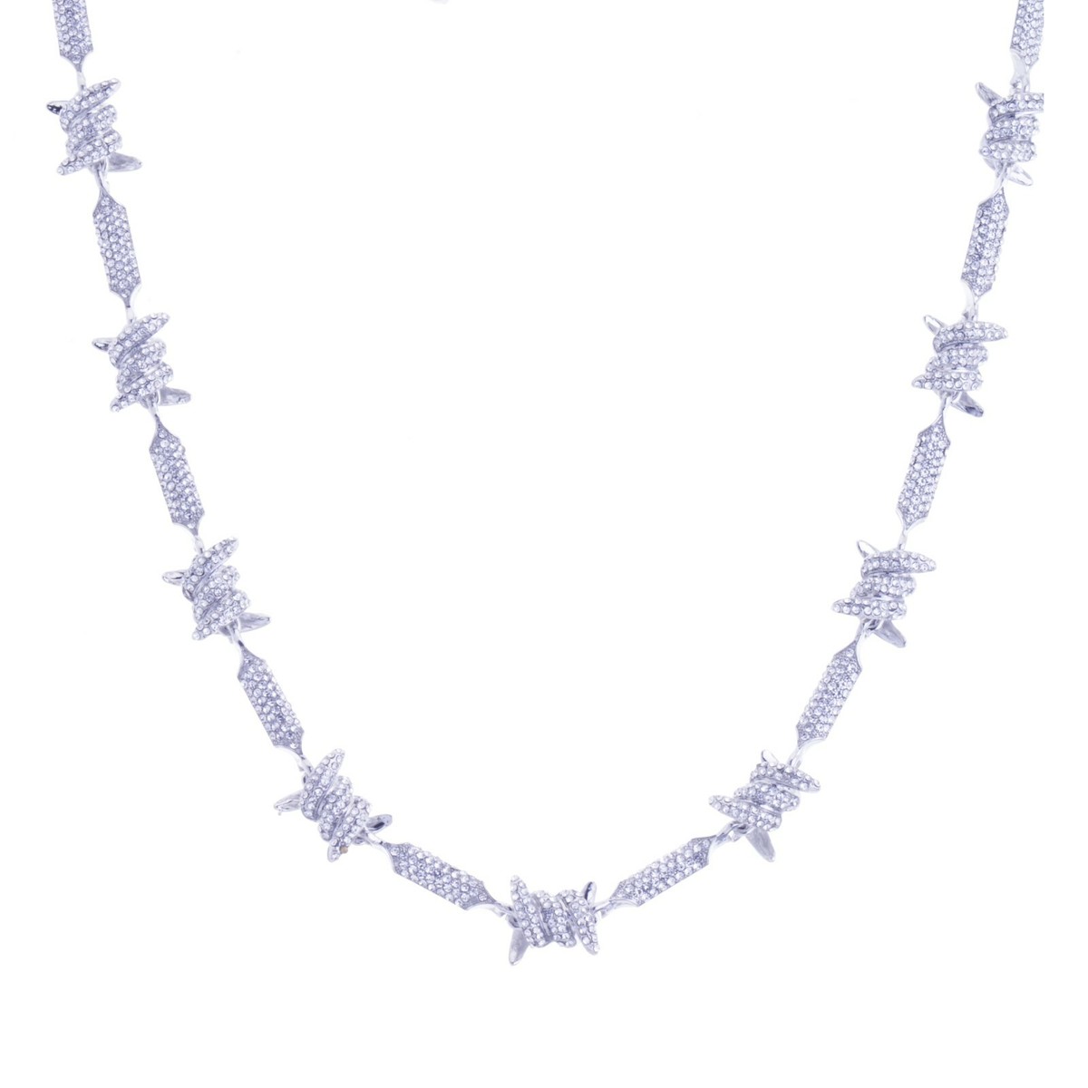 Mens Womens Iced Out CZ Barbed Wire Chain 18