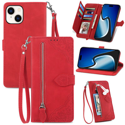 Fr iPhone 17 16e 15 14 13 12 11 Pro Max 8/7+ Zip Wallet Case Leather Flip Cover}