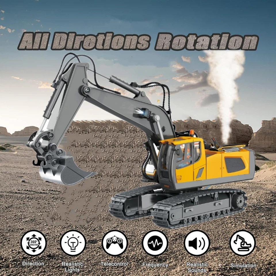 15 Channel RC Excavator Metal Shovel,Rc Digger Construction Toys，Metal Dozer Tra - Image 2 of 4