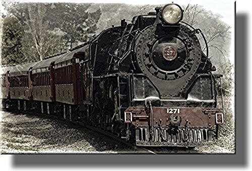 Train Locomotive Picture on Stretched Canvas, Wall Art Décor, Ready to Hang! - Afbeelding 1 van 3