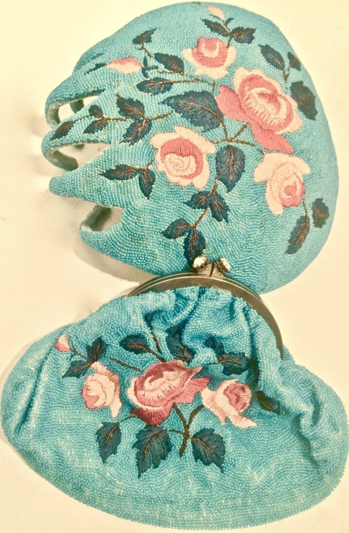 Ensemble de menuiserie vintage pochette à main perles brodé menuiserie demi chapeau 