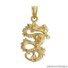 New 14k Gold 3-D Dragon Charm Pendant