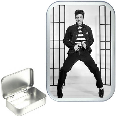 Elvis Jail House Silver Hinged Tobacco Tin, Sweet Tin, pill Box,1oz /2oz