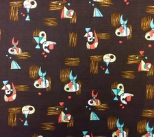 HM31 Atomic Retro Boomerang Sputnik Space Age MCM Style Lt Canvas Cotton Fabric