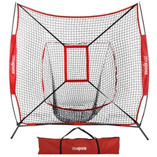 7'×7' Baseball Softball Practice Net Hitting Pitching Training Net w/Strike Zone