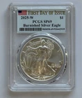 2025-W Burnished $1 American Silver Eagle PCGS SP-69 First Day of Issue Flag