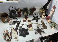 19 Primitive Miscellaneous Christmas Rustic Wooden Ornaments 1 Candle/Pail Lot