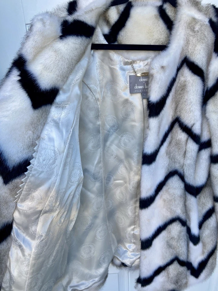 Abrigo de piel sintética vintage para mujer Donnie Brasso talla mediana blanco y negro (forrado) Foto 4 de 4