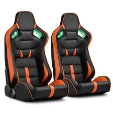 [Noen Racer Series]Reclinable Univeral PVC Racing Seats Pair Black+Orange