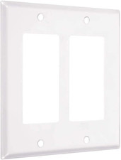 2-Gang Wall Plate Metal Decorator Cover for Outlets Smooth White Standard Size