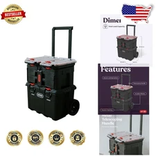 Stack-n-Roll 2.0 Modular Tools Organizer 4pc Resin Rolling Toolbox System Black