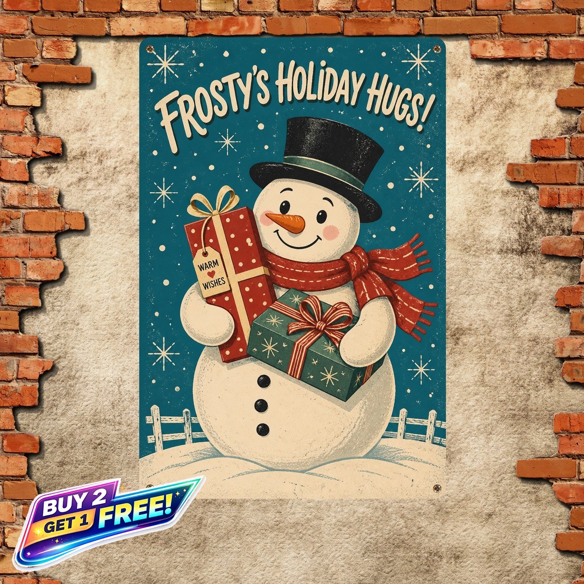 Festive Indoor Snowman Metal Sign Vintage Christmas Wall Art