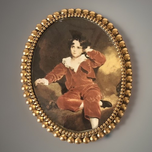 Schöner Vintage gerahmter Druck / roter Junge von Sir Thomas Lawrence / Goldrahmen