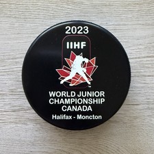 2023 IIHF World Junior Championship official game puck NHL Connor Bedard MVP