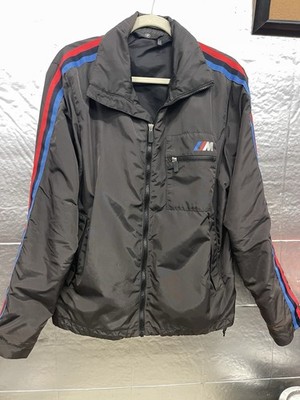 BMW Motorsport Men's  Racing Windbreaker Jacket with Red and Blue Stripes Large