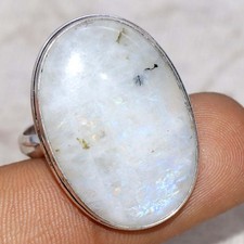 925 Silver Plated Rainbow Moonstone Ring US 12 Bridal Style Jewelry JW