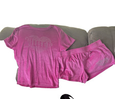 Juicy Couture Pink Bedazzled shirt and short pajama Set Lounge Wear, Size SMALL