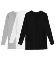 M&S Ribbed Cardigan Ladies Longline Long Knitted Knit Open Cardi Two Pockets