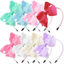 8 PCS 5 Inch Hair Bows Headbands Grosgrain Ribbon Hairbands Toddler Kids