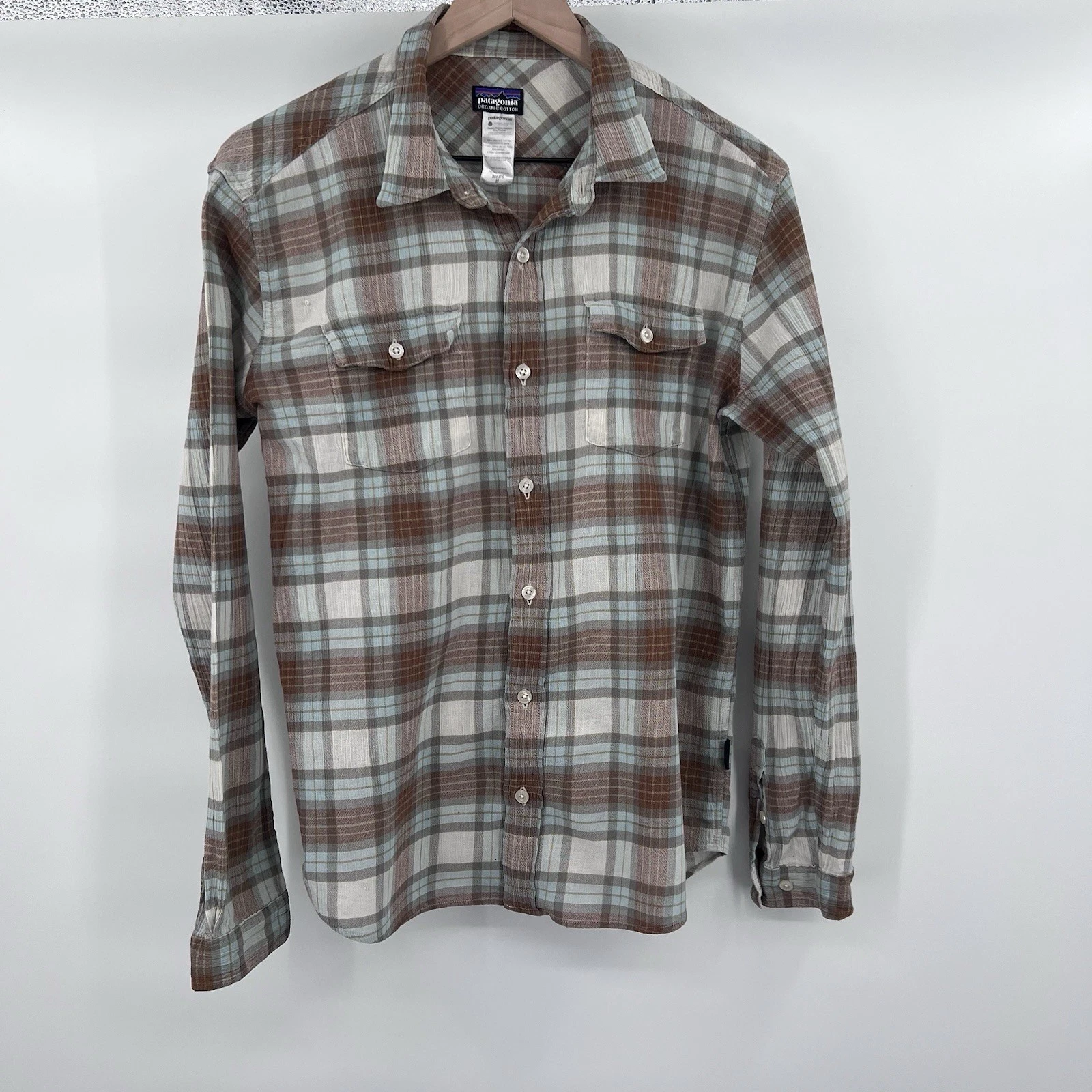 Patagonia Shirt Men's Medium Plaid AC Steersmen Long Sleeve Button Up Crinkle