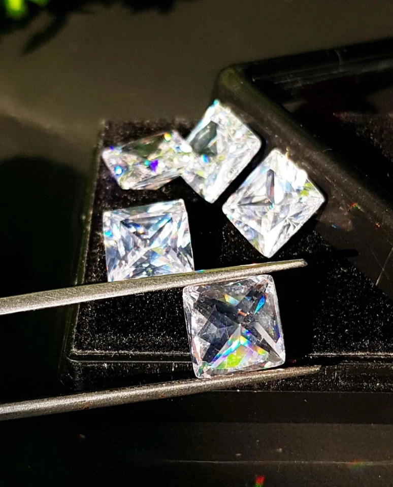 Lote de 5 piezas 75 quilates NATURAL circón blanco corte cuadrado faceta camboyana A+ PIEDRAS PRECIOSAS Foto 2 de 4