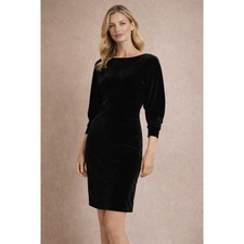 Lauren Ralph Lauren Black Velvet V Neck Dress Dolman Cuffed Sleeves Sz 8