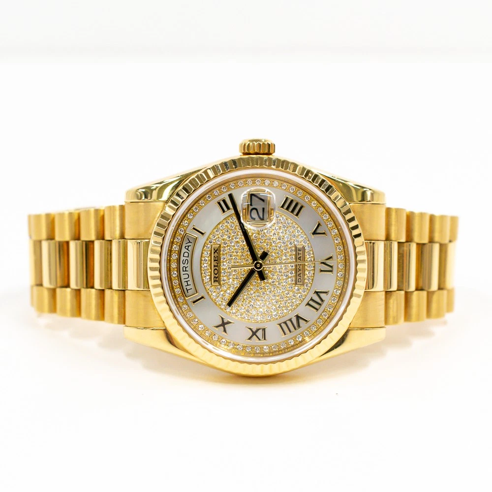 2013年 Rolex デイデイト 36、118238、イエローゴールド、パヴェダイヤモンドローマンダイヤル、プレサイド... - 画像4/10