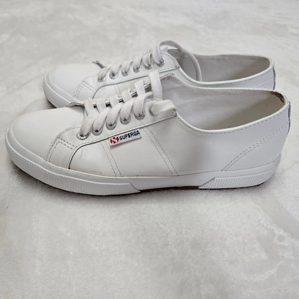 Superga White Leather Sneakers Classic Casual Lace Up Shoes Women's Size 40 - Image 3 of 4
