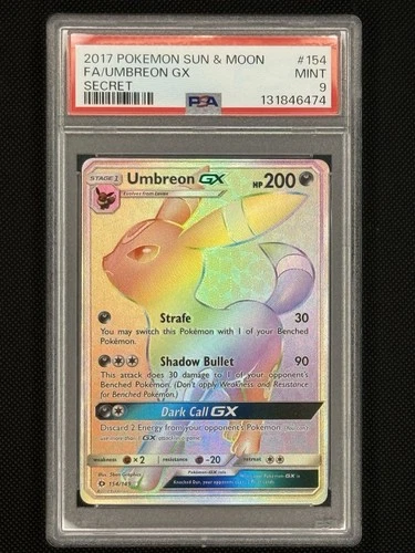 2017 POKEMON SUN & MOON FA/UMBREON GX SECRET #154 PSA 9