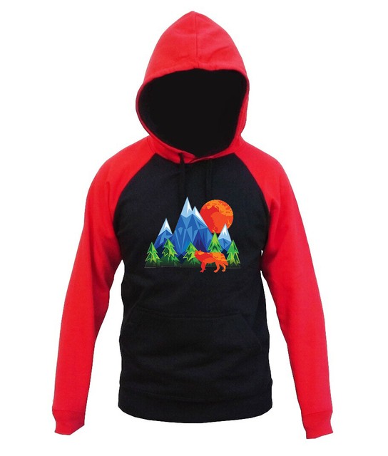 Men's Geometric Wolf Red Raglan Hoodie sweater Wildlife Hunting Wolves Animal | eBay