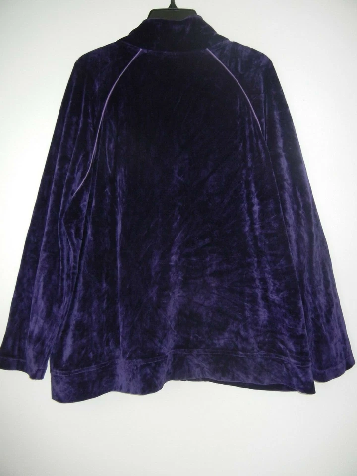 Rafaella Front Zipped Velvet Blazer Jacket Size 2X Purple Zipped Pockets - Imagem 2 de 4