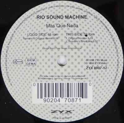 Rio Sound Machine Mas Que Nada Vinyl Single 12inch NEAR MINT Zyx
