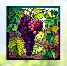 Grapes on Vine Faux Stained-Glass WINDOW CLING Sun-catcher Size 8" Round Vinyl