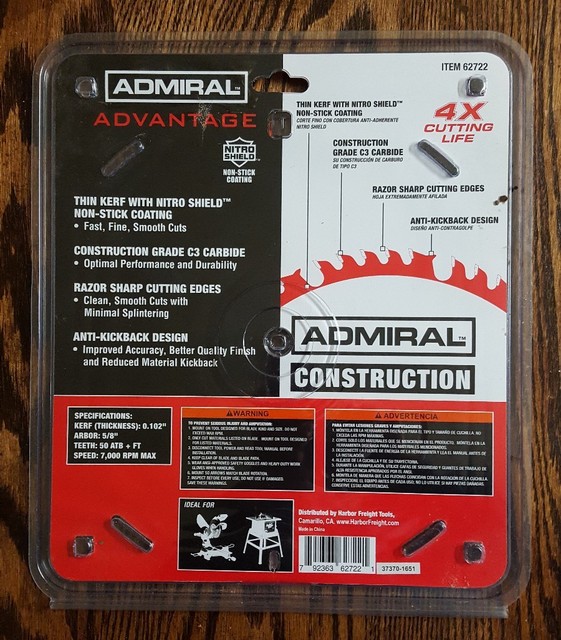 Admiral 10 in. 50Tooth Combination Circular Saw Blade with Nitro Shield